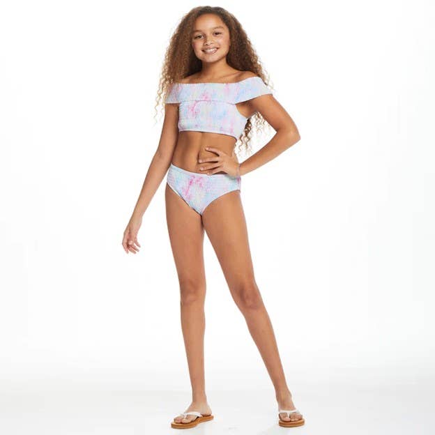 Andy & Evan - Wholesale Two Piece Swimsuit - Kids - Girls Tween Tie Dye Cold Shoulder Bikini2