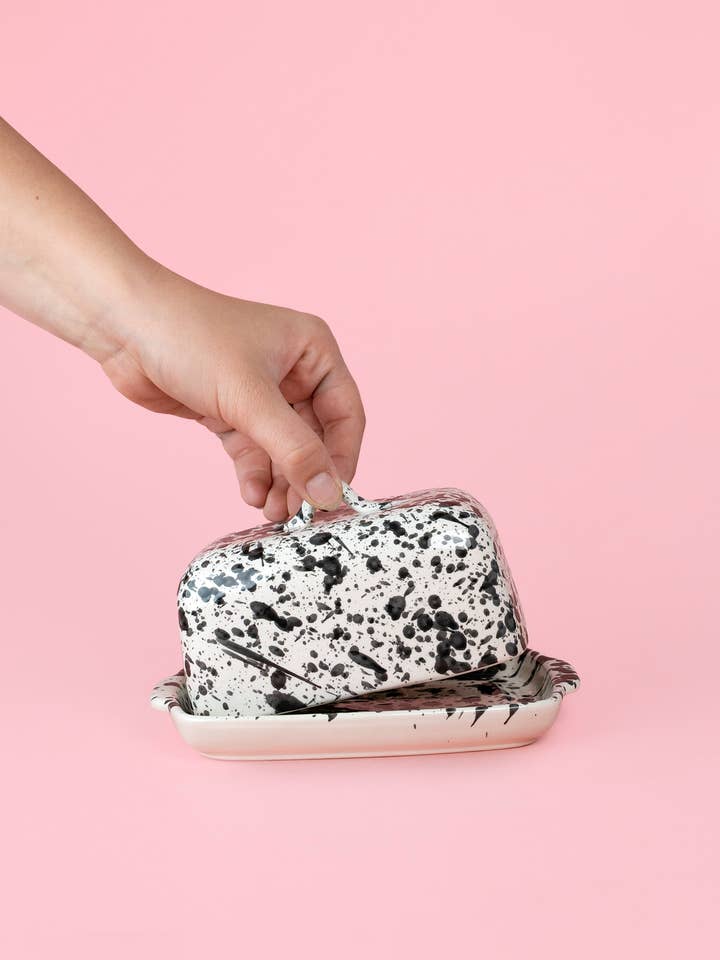 Mantequillera Plato para mantequilla /Blanco y Negro GALAXIA para venta al por mayor de Alfar Tierra Cocida