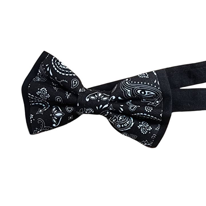 Dapper Xpressions – wholesale Hängslen - Unisex – Svart bandana smala hängslen och fluga, handgjord formell W