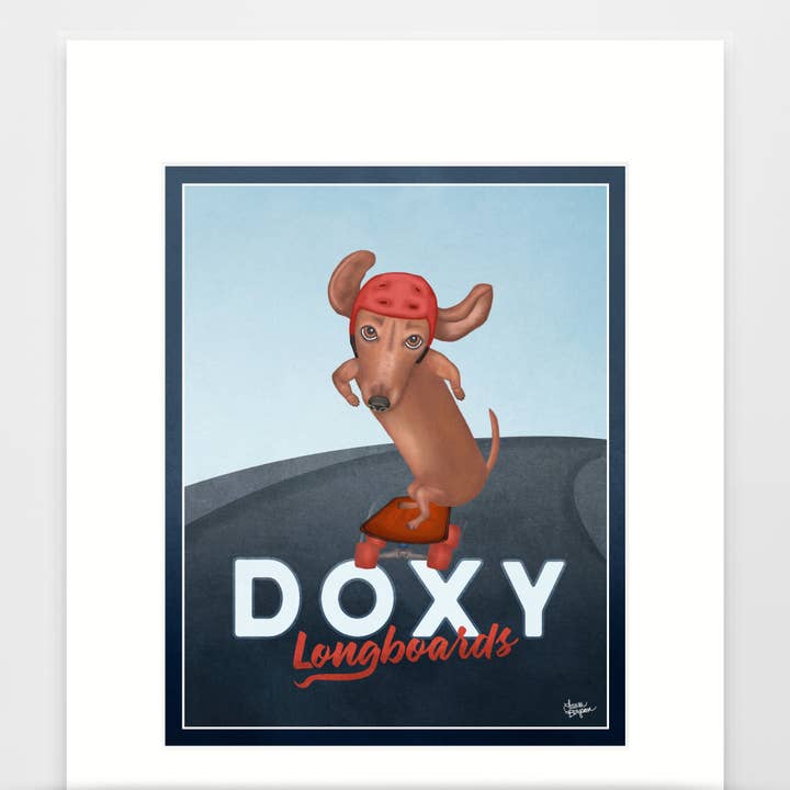 Lámina artística Dachshund Dog, Doxy Longboards para venta al por mayor de Laura Bergsma Studio
