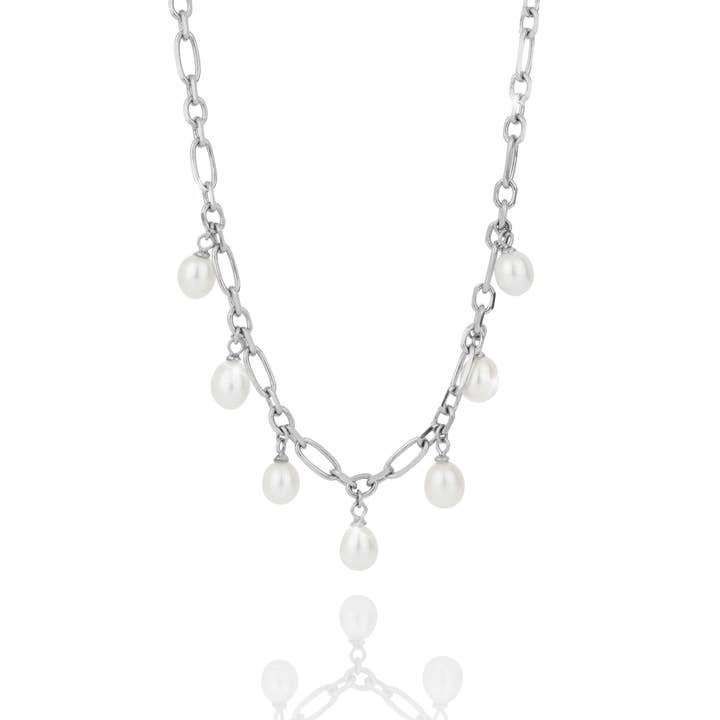 Haf Gróf Hálsfesti Com 7X Pérolas - Ródio por atacado de bylovisa