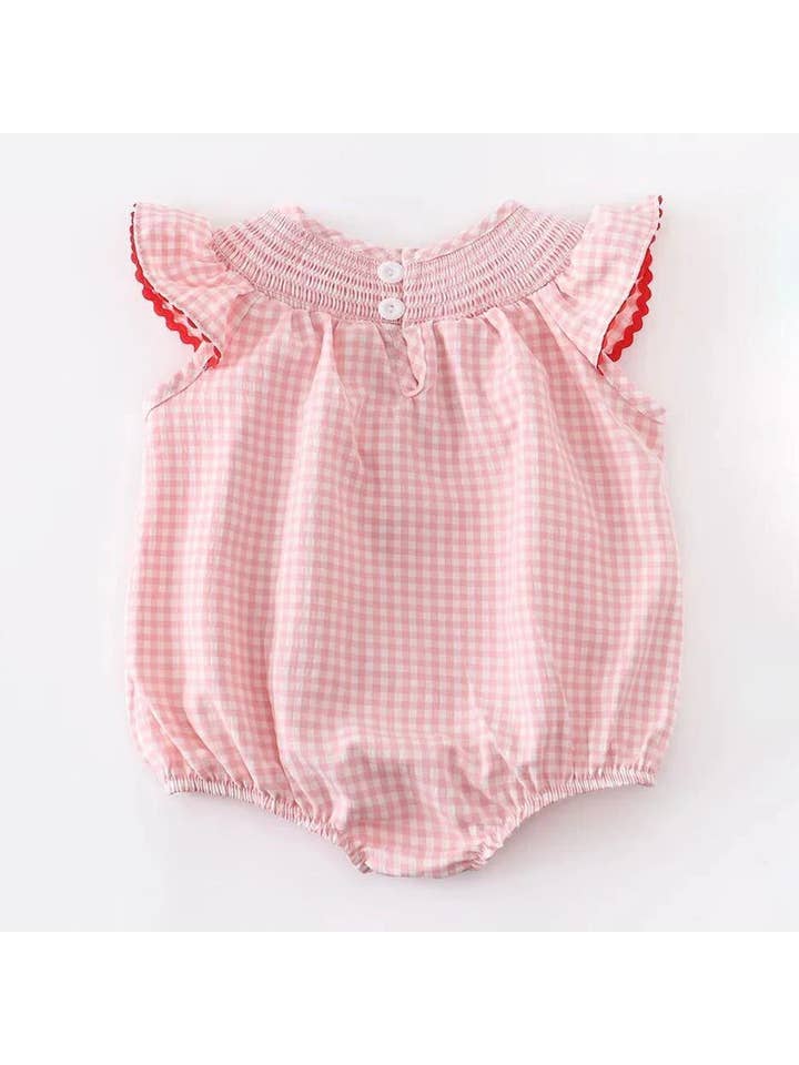 Auraquise - Wholesale Bodysuit (Non-Footed) - Baby - Girls Summer Strawberry Smocking Bubble Romper2
