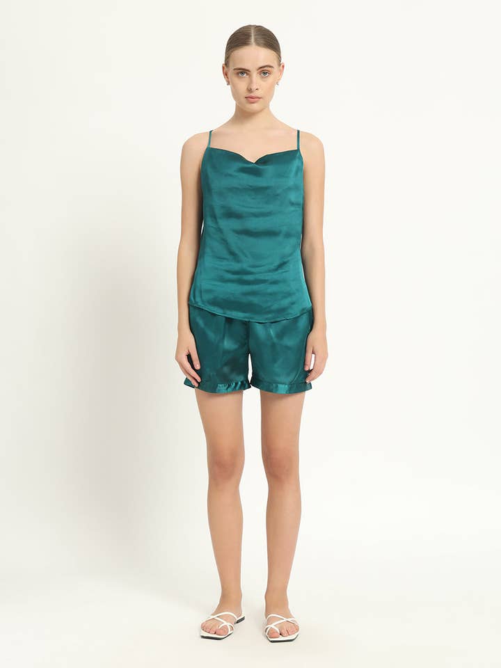 Satin Cowled - Shorts Deep Teal PJ Set for wholesale by Thevasa