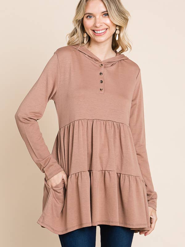 Culture Code - Wholesale Tunic - Women's - CFD1150LA - HOODIE SHIRRING LONG SLEEVE DRESS