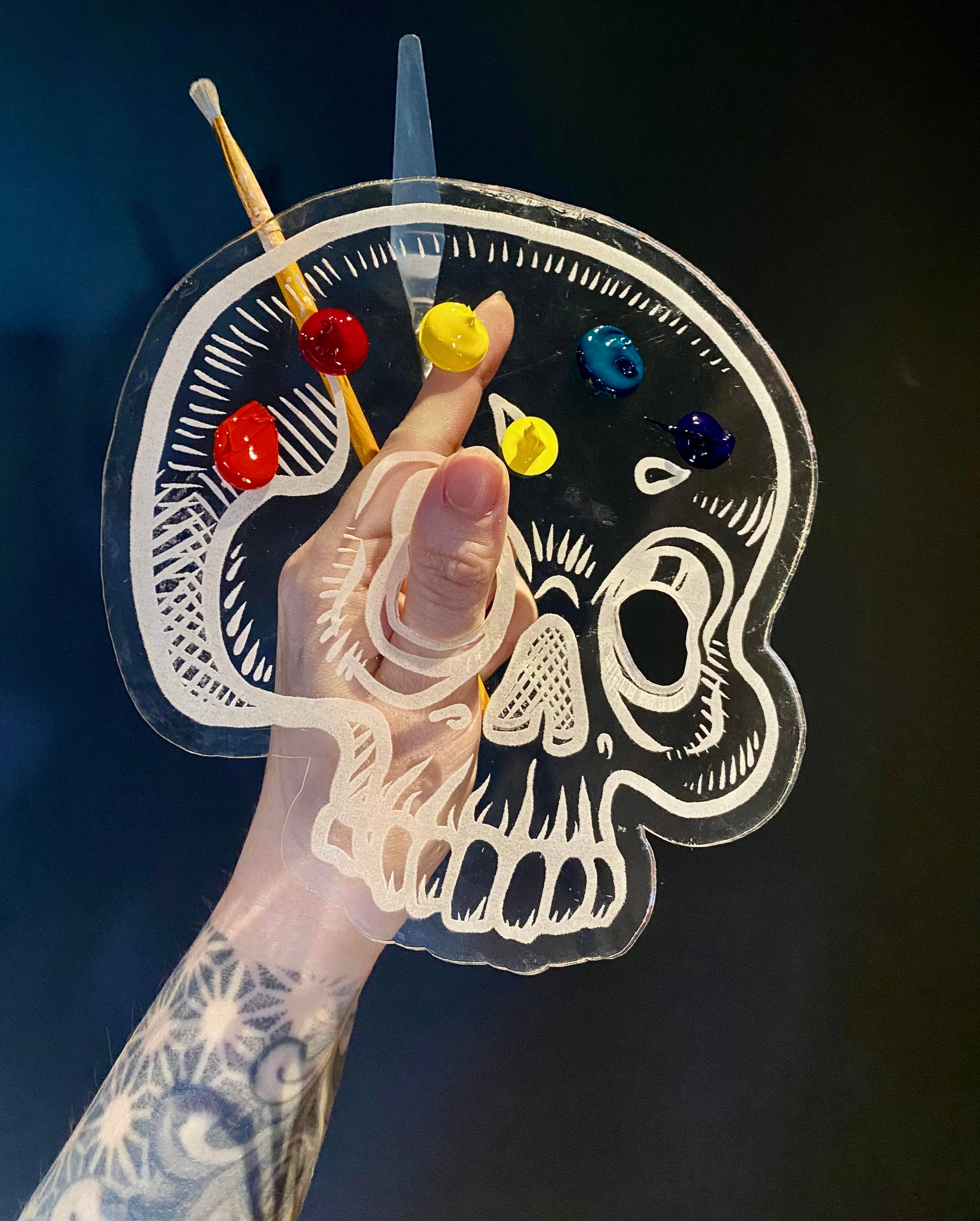 Psychic circle oddities – wholesale Palette/mixing tray – Skull painting palette! easy clean acrylic! great gothic hor0