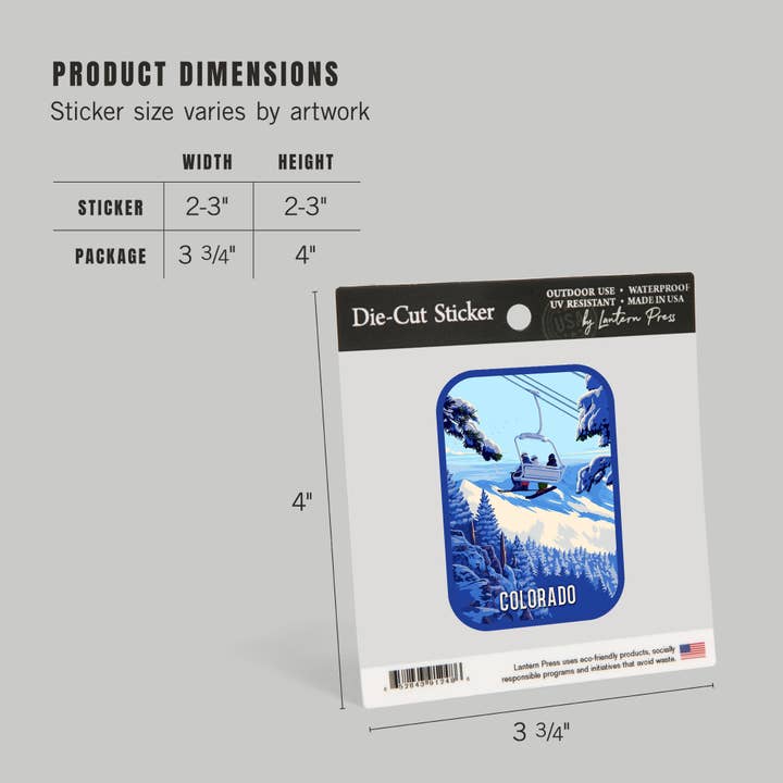 Lantern Press - Wholesale Sticker - STICKERS Colorado, Ski Lift Above The Trees