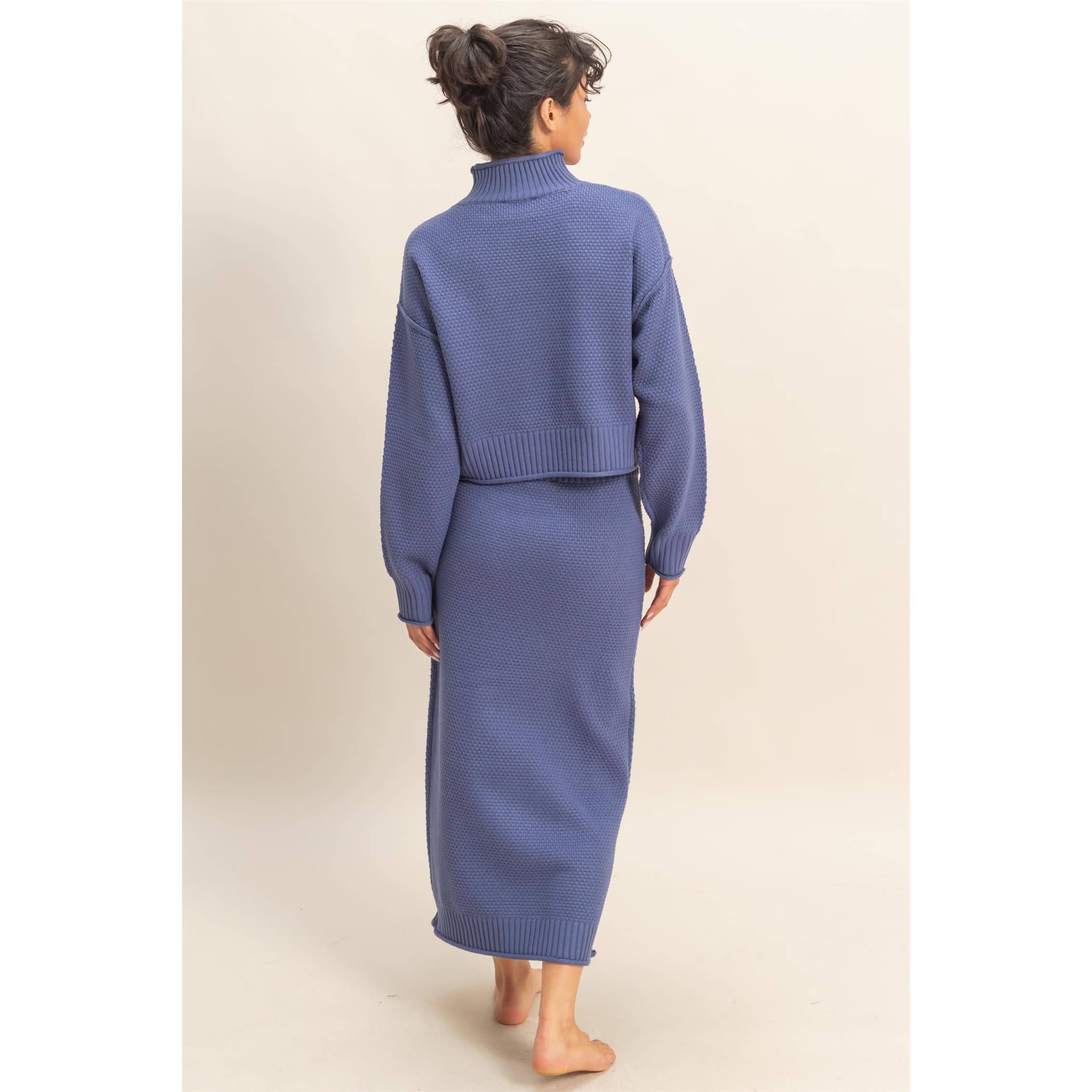 Double Zero - Wholesale Top & Skirt Set - Women's - Textured High Neck Sweater & Skirt Set15