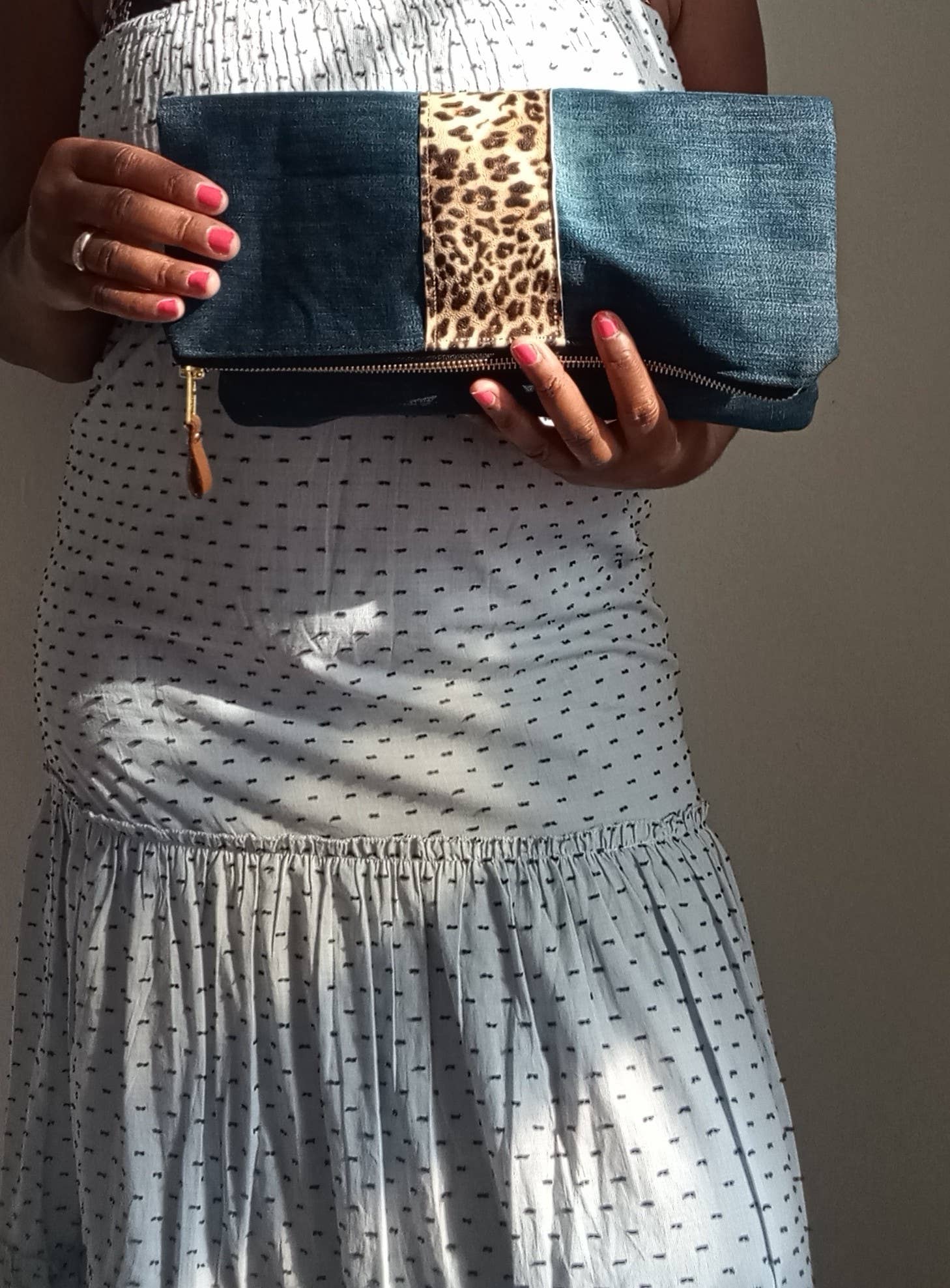 NKHenry - Wholesale Clutch Bag - Women's - Denim with Leopard Leather Clutch4