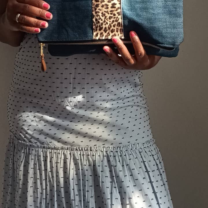 NKHenry - Wholesale Clutch Bag - Women's - Denim with Leopard Leather Clutch4