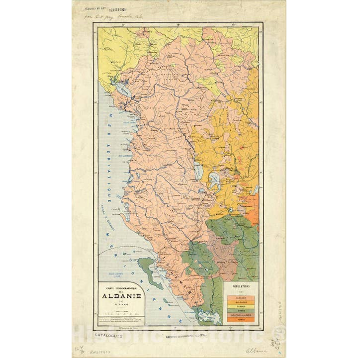 Map : Albania 1913, Carte Ethnographique De L'Albanie for wholesale by Historic Pictoric
