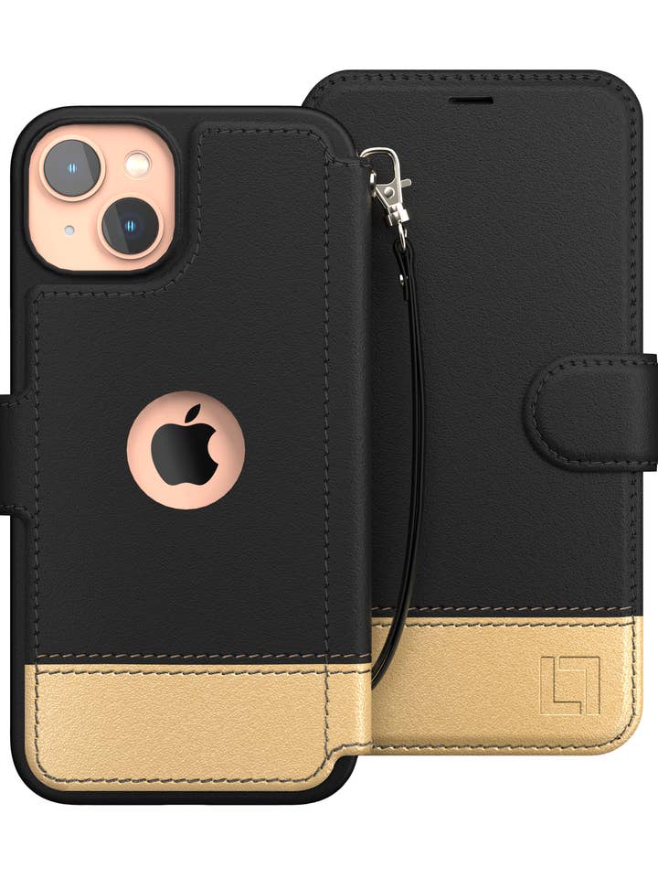 Étui portefeuille en cuir pour iPhone 15 - Golden Dusk pour la vente par LUPA Legacy