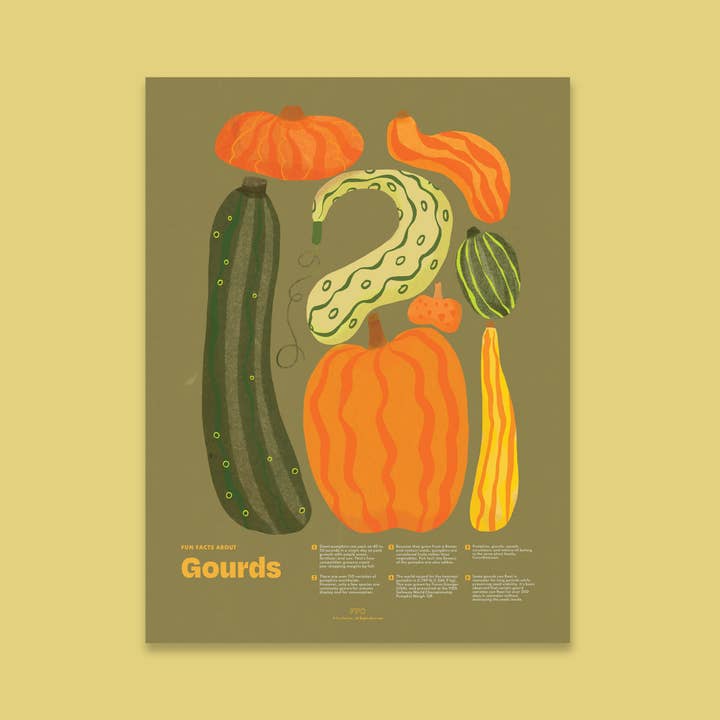 Gourd Fun Facts Print, Fall Pumpkin Kitchen Decor for wholesale by Fun Fact Co.