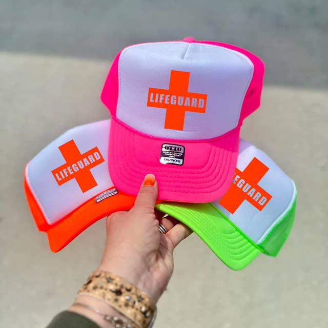 Lifeguard inside Cross Hat/Pocket Neon Orange Screen Print Heat Transfer for wholesale by Trendy Transfers