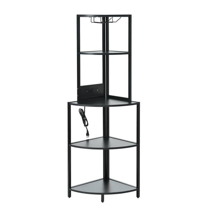39F Inc. - Wholesale Free Standing Shelf - 5-Tier Black Corner Shelf with LED Light and USB Plug7