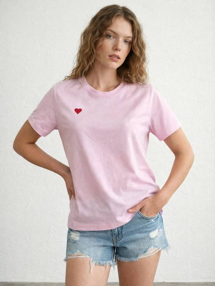Heart Embroidered Cotton T-shirts for wholesale by Anaz