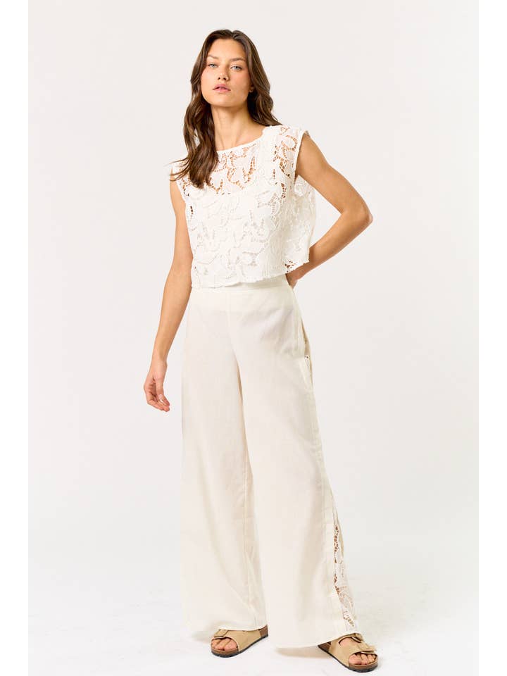 IVORY ILS4871 Linen & Lace Crop Top & Pant Set for wholesale on Faire