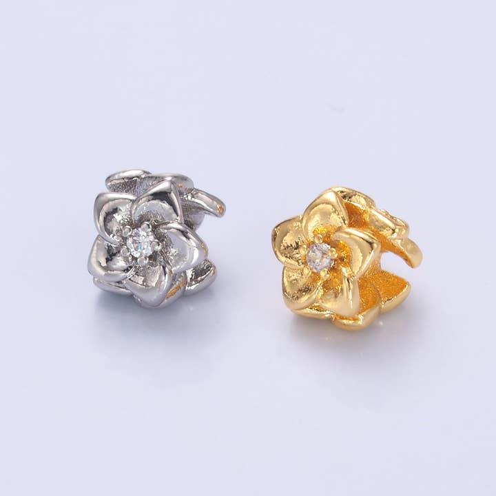 24K Gold Filled CZ Daffodil Flower Bead in Gold & Silver | B242 for wholesale by Aim Eternal