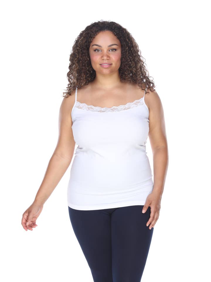 WHITE MARK – Tops – Mulher por atacado – Camiseta regata com acabamento em renda - tamanho grande6