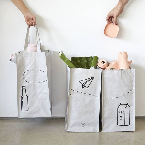Balvi – Großhandel Mülleimer/Papierkorb – Recycling-Taschen-Set, ordentlicher Müll, grau, recyceltes PP