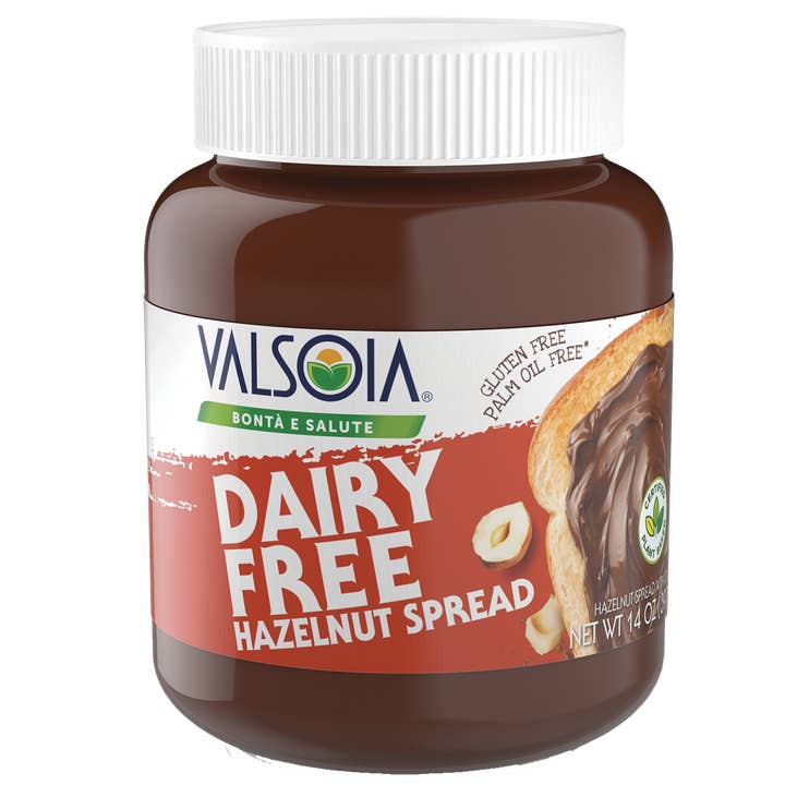 Valsoia Dairy-Free Hazelnut Spread with Cocoa, 14 oz. for wholesale by Fine Italian Food