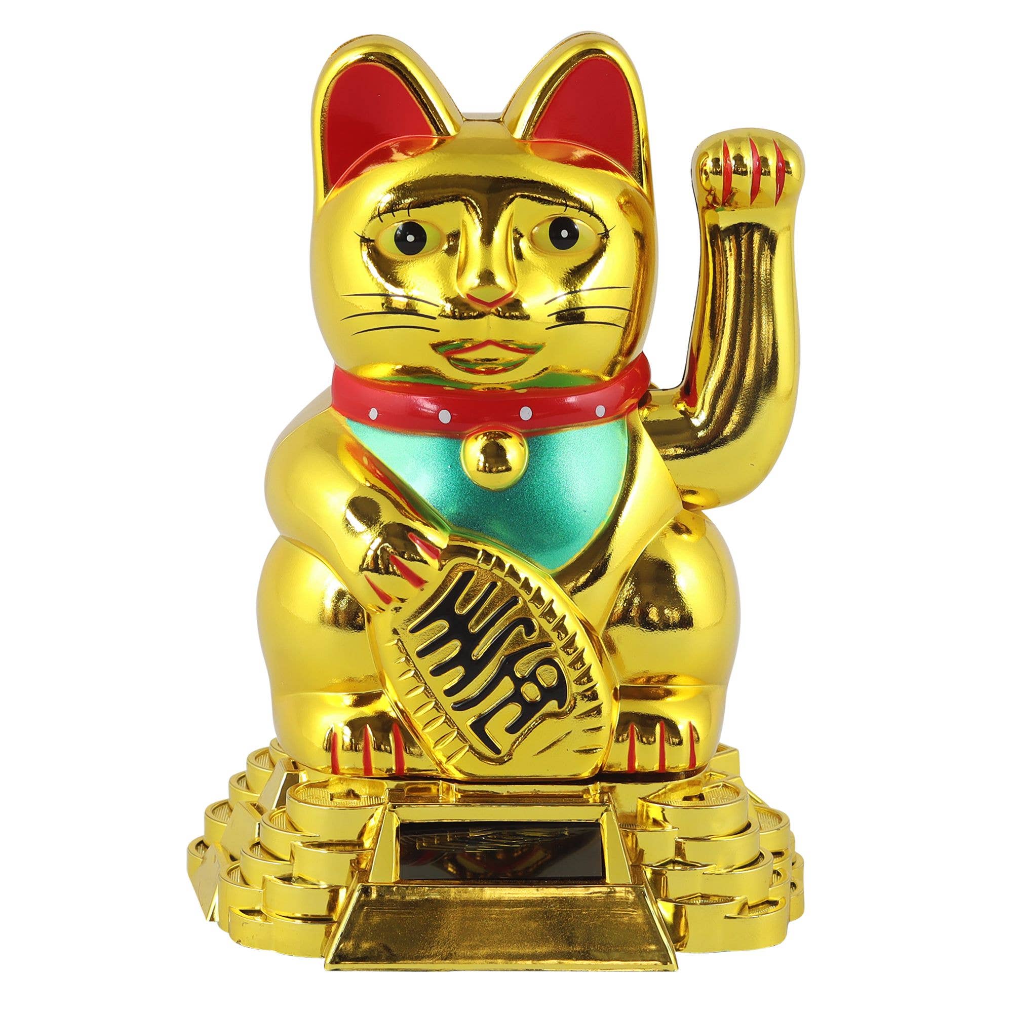 Tribal Trade GmbH - Wholesale Decorative Figurine - Lucky cat Maneki-neko waving cat solar round 15cm gold0