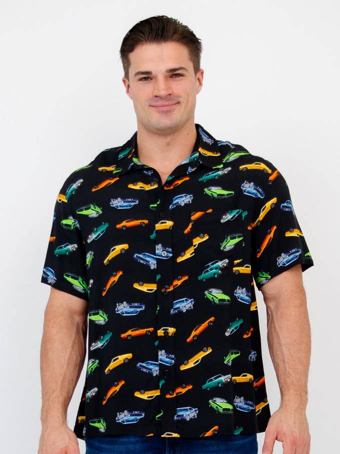 Chemise Dino, Muscle Cars, Bambou Tissé pour la vente par Blue Sky Clothing Co LLC