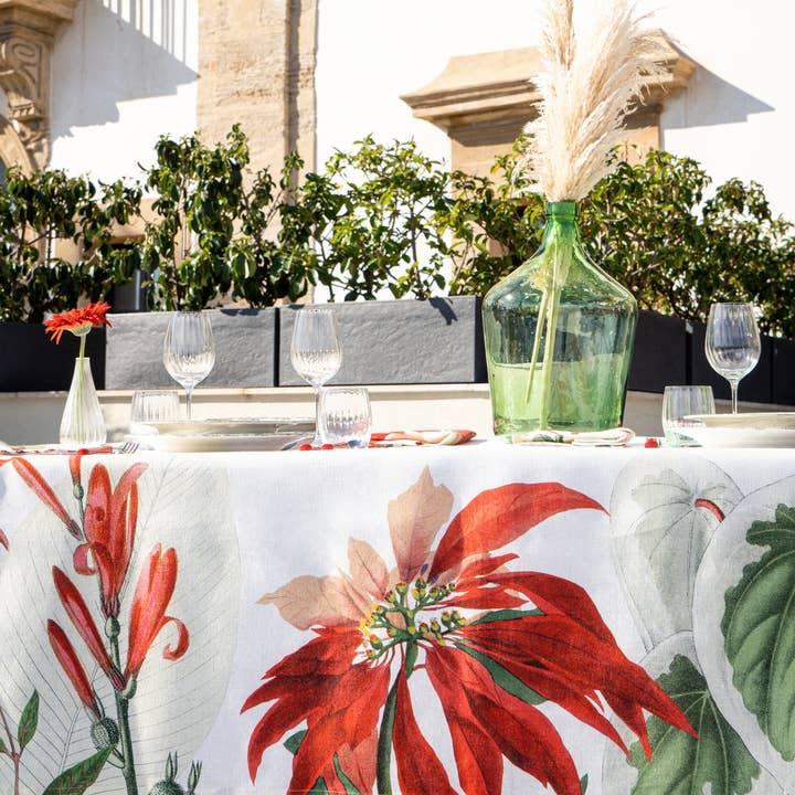 Linen Tablecloth Poinsettia 100% Made in Italy for wholesale by The Napking