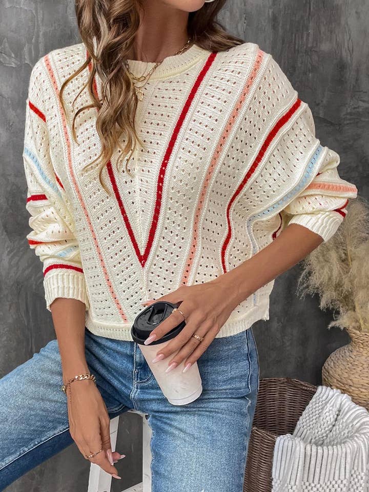 Pull rayé en maille ouverte pour la vente par AZSHOP Trading LLC