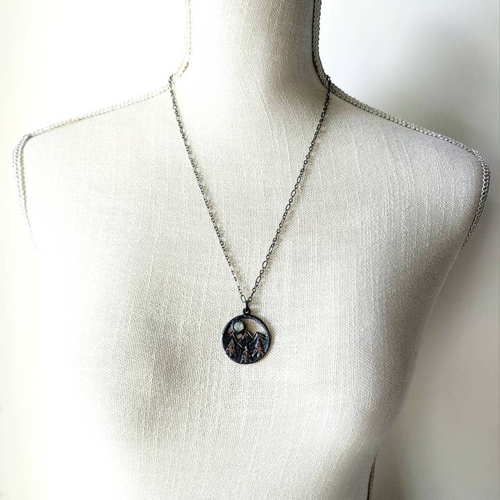 MergingMetals - Wholesale Pendant/Charm Necklace - Midnight Moon Rainbow Moonstone Pendant Necklace