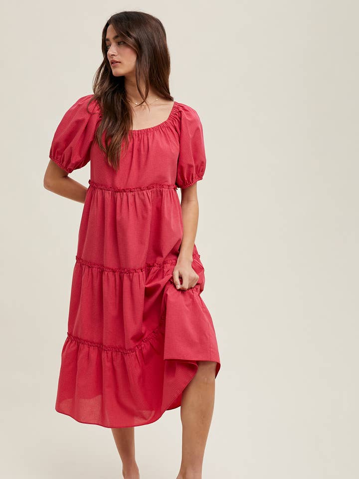 GINGHAM TIERED MIDI DRESS / WL25-10653 for wholesale by Wishlist Apparel