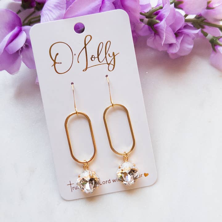 Gouden open ovaal met heldere steen hanger - "Leigh" voor wholesale door O’Lolly Jewelry