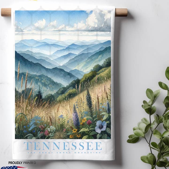 Tennessee Landmark & Landscape Watercolor Kitchen Dish Towel for wholesale by ADDLE iNK