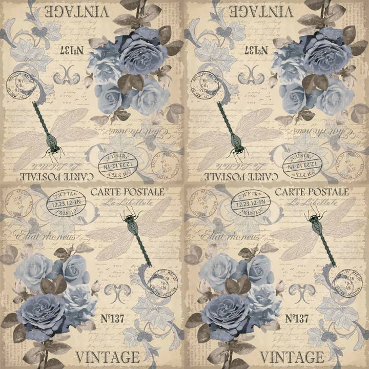 European Excellency - Vendita all'ingrosso Tovagliolo monouso - Tovaglioli da cocktail Cart Postal Roses - Tovaglioli di carta floreali