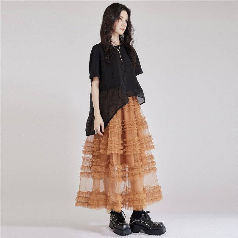 OceanusSwim – wholesale Skirt – Women’s – High Waist Pleated Mesh Paneled Skirt1