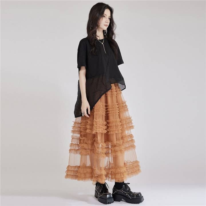 OceanusSwim – wholesale Skirt – Women’s – High Waist Pleated Mesh Paneled Skirt1