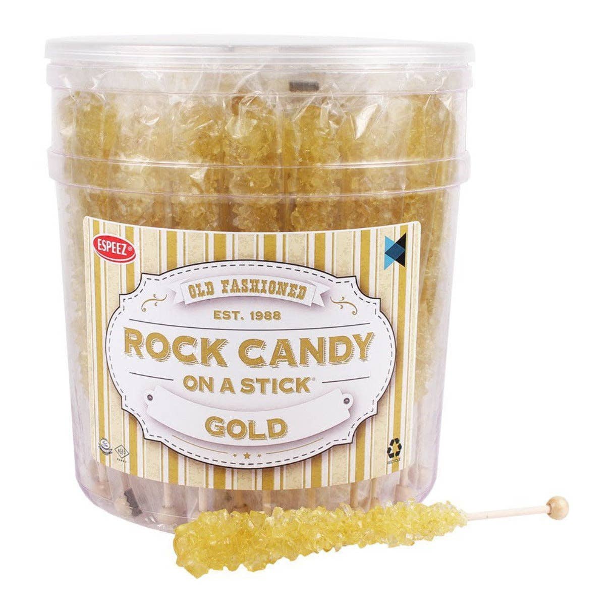 I Got Your Candy - Wholesale Hard Candy - Espeez Rock Candy Sticks Gold Jar 0.8oz - 36ct0