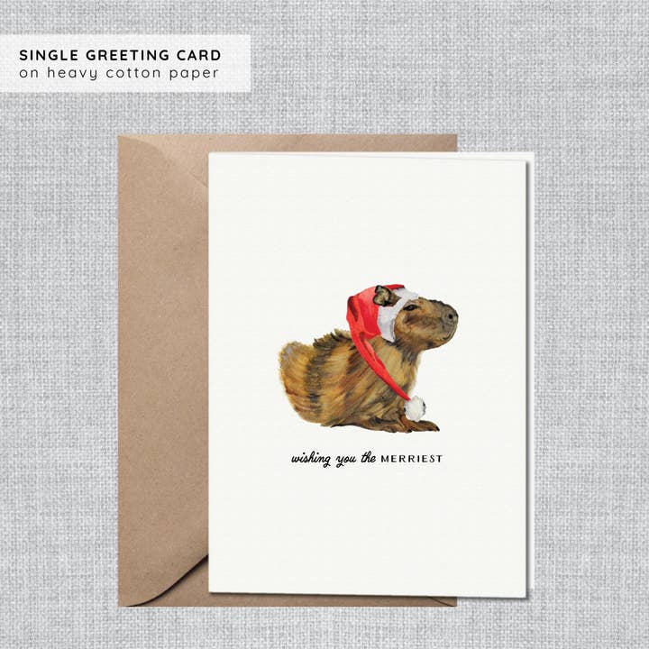 Happy Holidays Card | Capybara Christmas Card for wholesale by Gina Maher | Watercolor