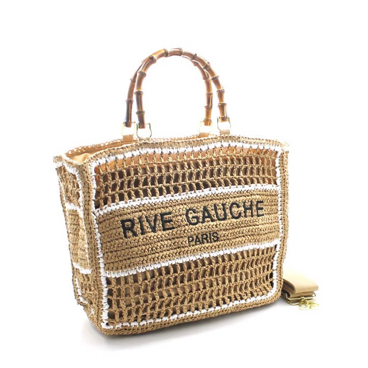 Vimoda - Wholesale Tote Bag - Women's - CROCHET Woven tote bag RIVE GAUCHE with bamboo handles