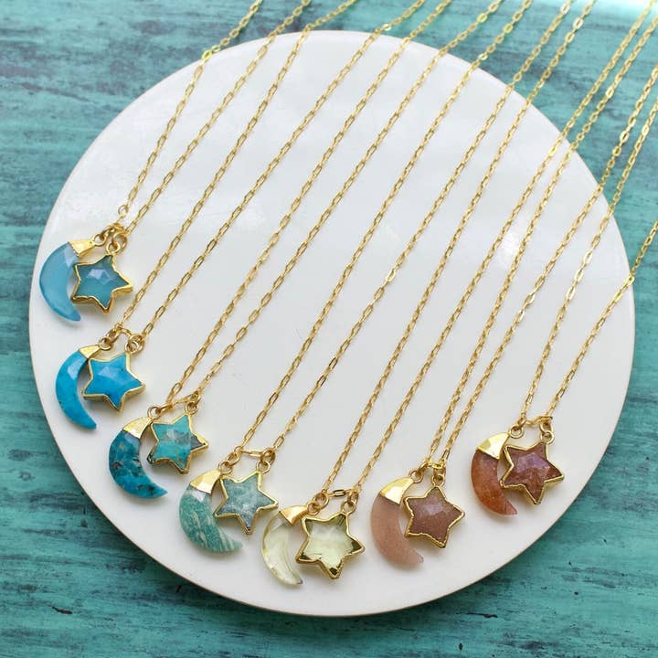 Celestial Charm Necklace|Gold|multiple stones|16" for wholesale by a.v. max