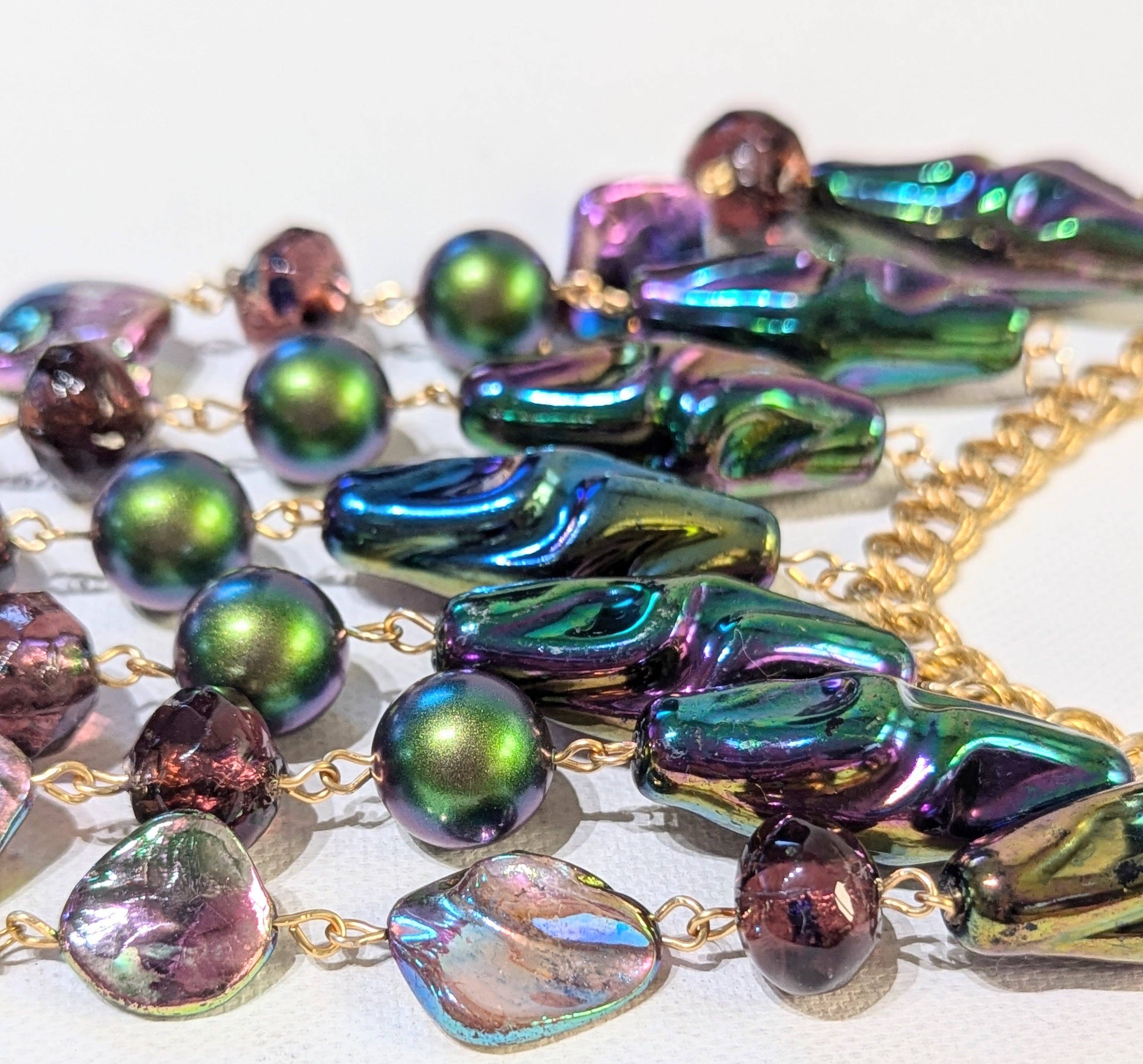 Gay Isber Designs - Wholesale Bib Necklace - Unique Vintage-Inspired Bib Purple Green Necklace with 1970s Austrian AB Acrylic Beads and Swarovski Crystals - One-of-a-Kind Design by Sugar Gay Isber4