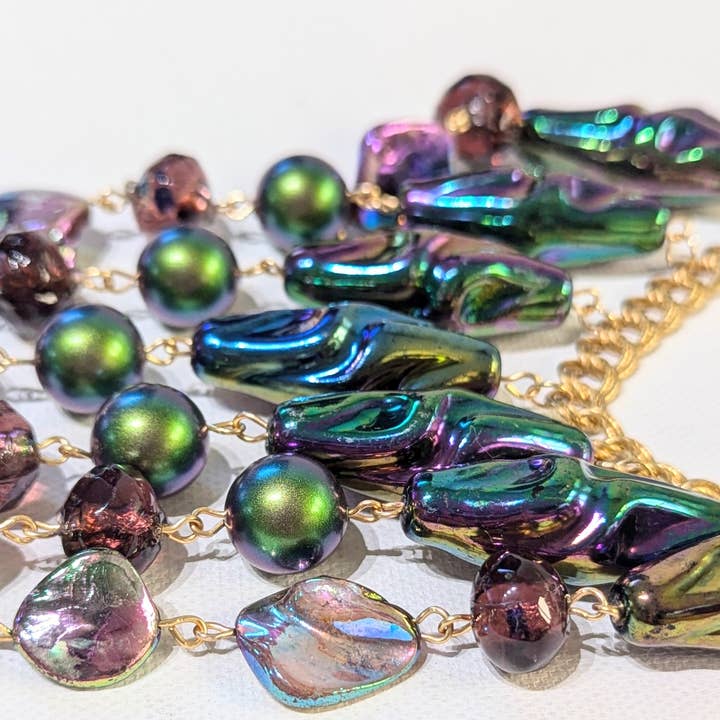 Gay Isber Designs - Wholesale Bib Necklace - Unique Vintage-Inspired Bib Purple Green Necklace with 1970s Austrian AB Acrylic Beads and Swarovski Crystals - One-of-a-Kind Design by Sugar Gay Isber4