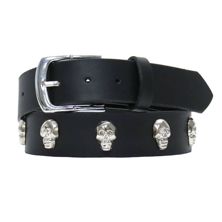 Hot Leathers Full Skull Black Leather Belt BLA1042 for wholesale by Hot Leathers