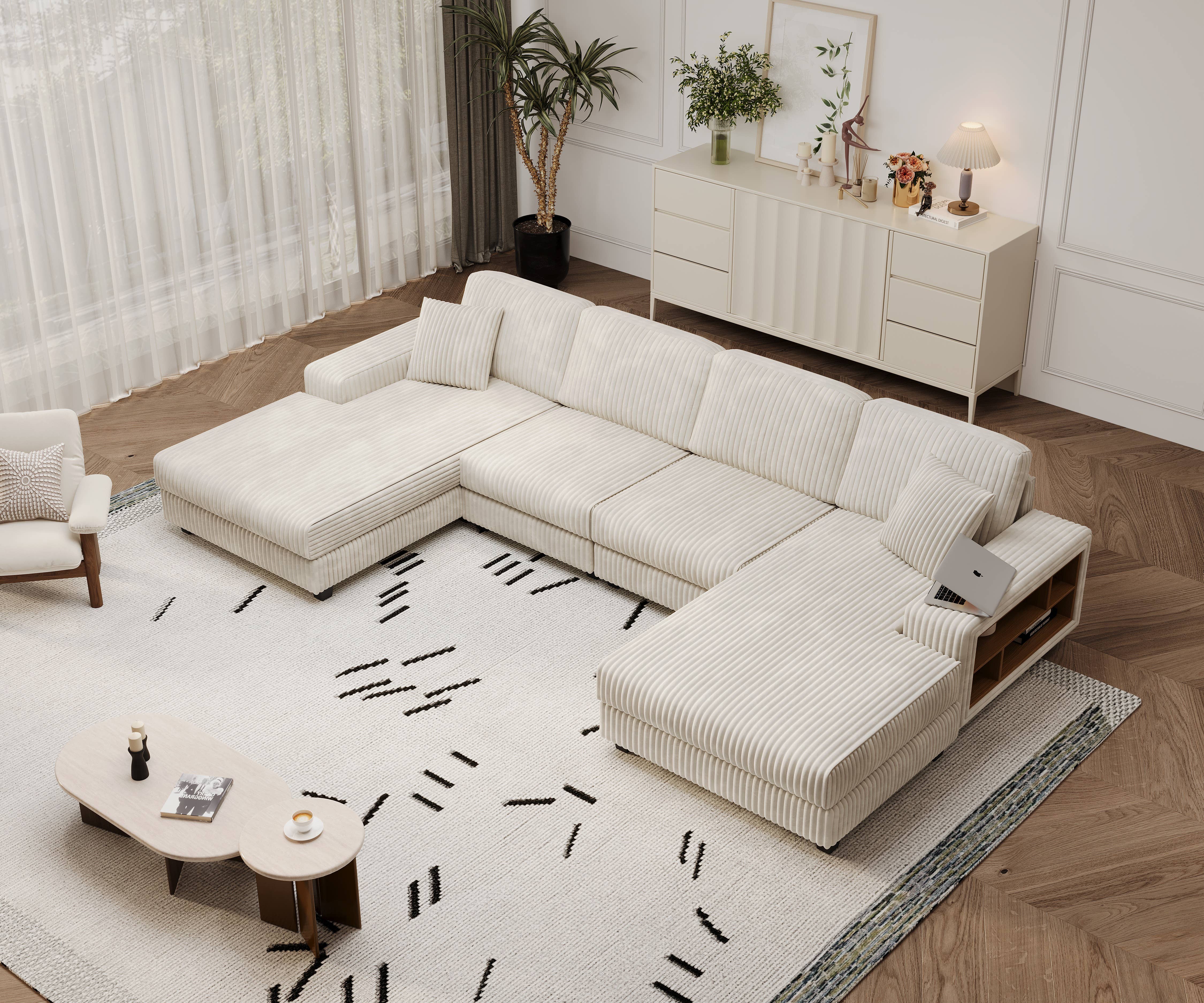 HOMYCASA DESIGN INC - Wholesale Sofa - 4-Seater U-Shaped Modular Sectional  Sofa & Corduroy Fabric2
