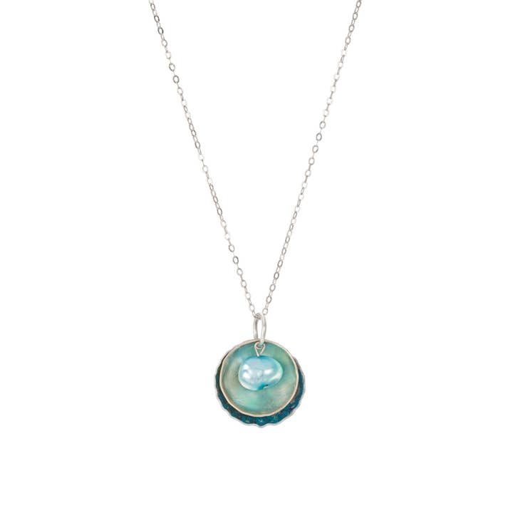 Pod style Necklace with a turquoise fresh water pearl for wholesale by Rachel Stowe Jewellery