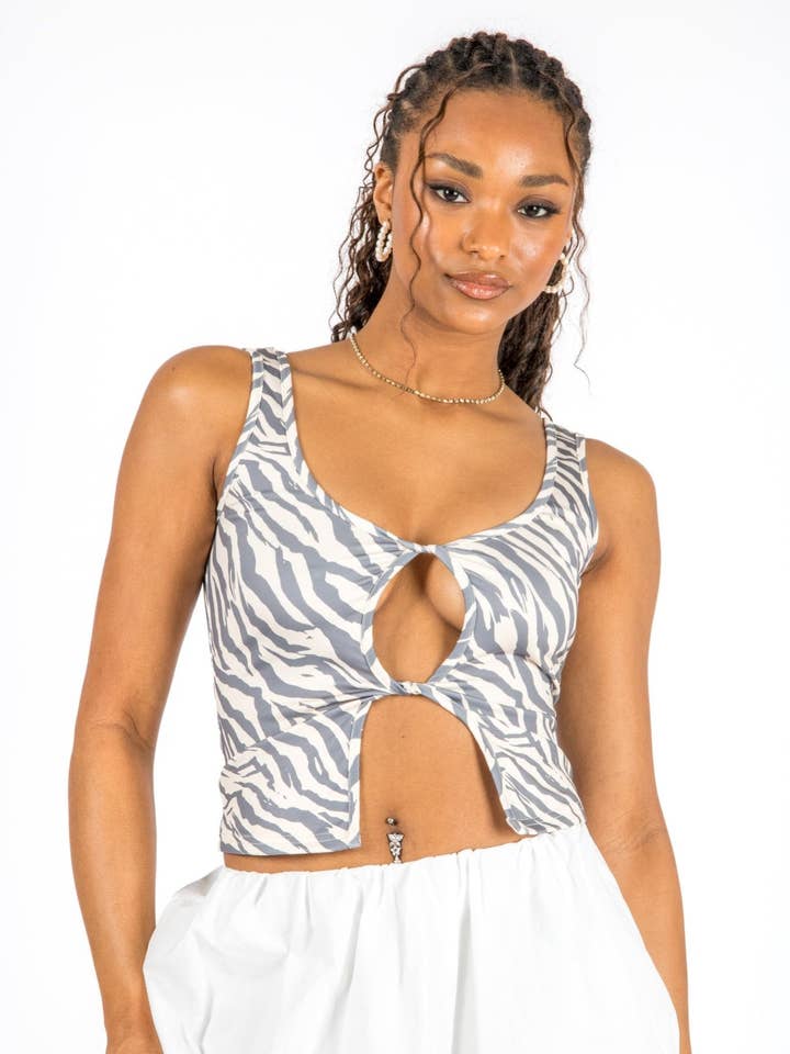 Zebra Cut Out Crop Vest for wholesale by LIQUOR N POKER