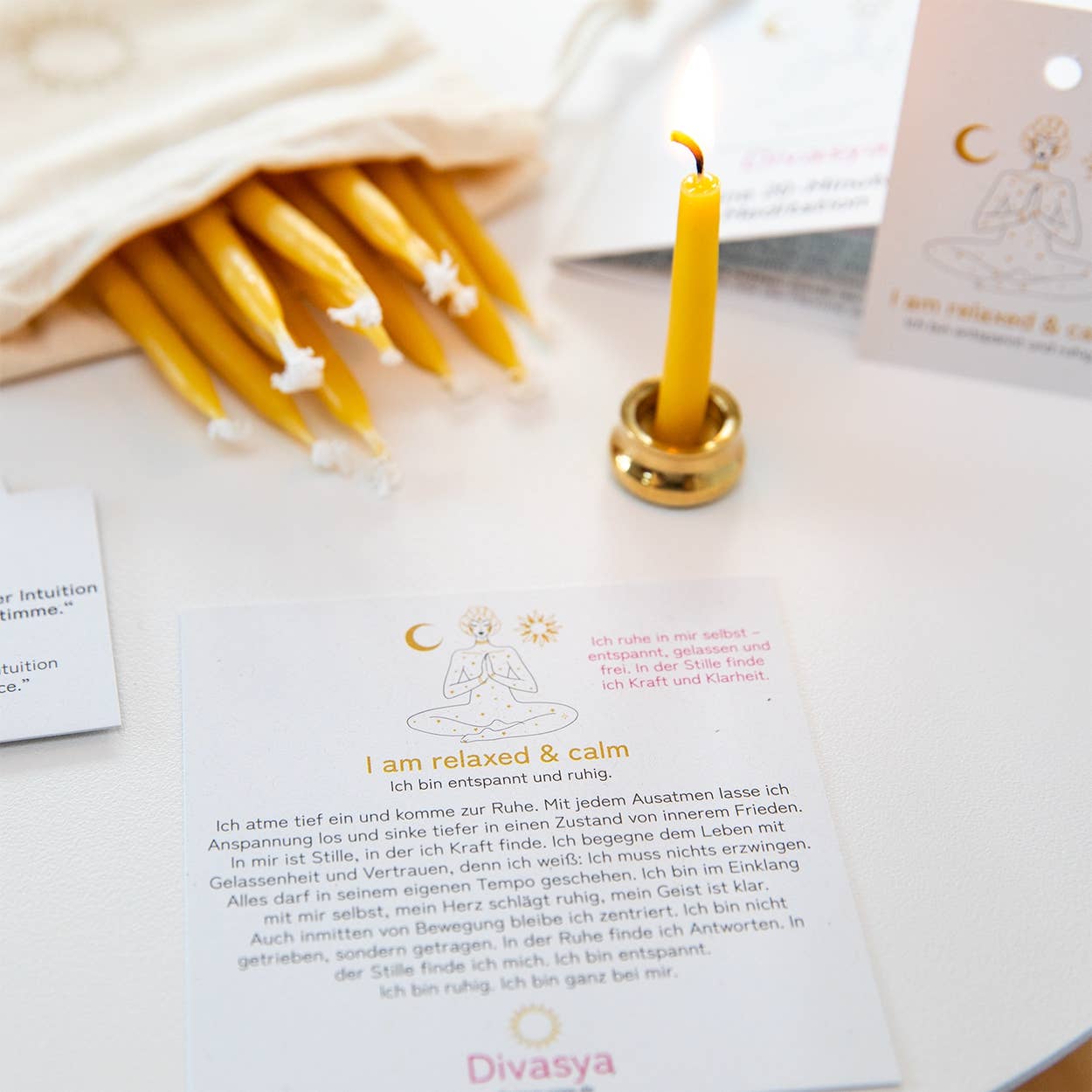 Divasya - Wholesale Meditation Supplies - 20-Minute Candles | Gift Set | I am relaxed & calm4