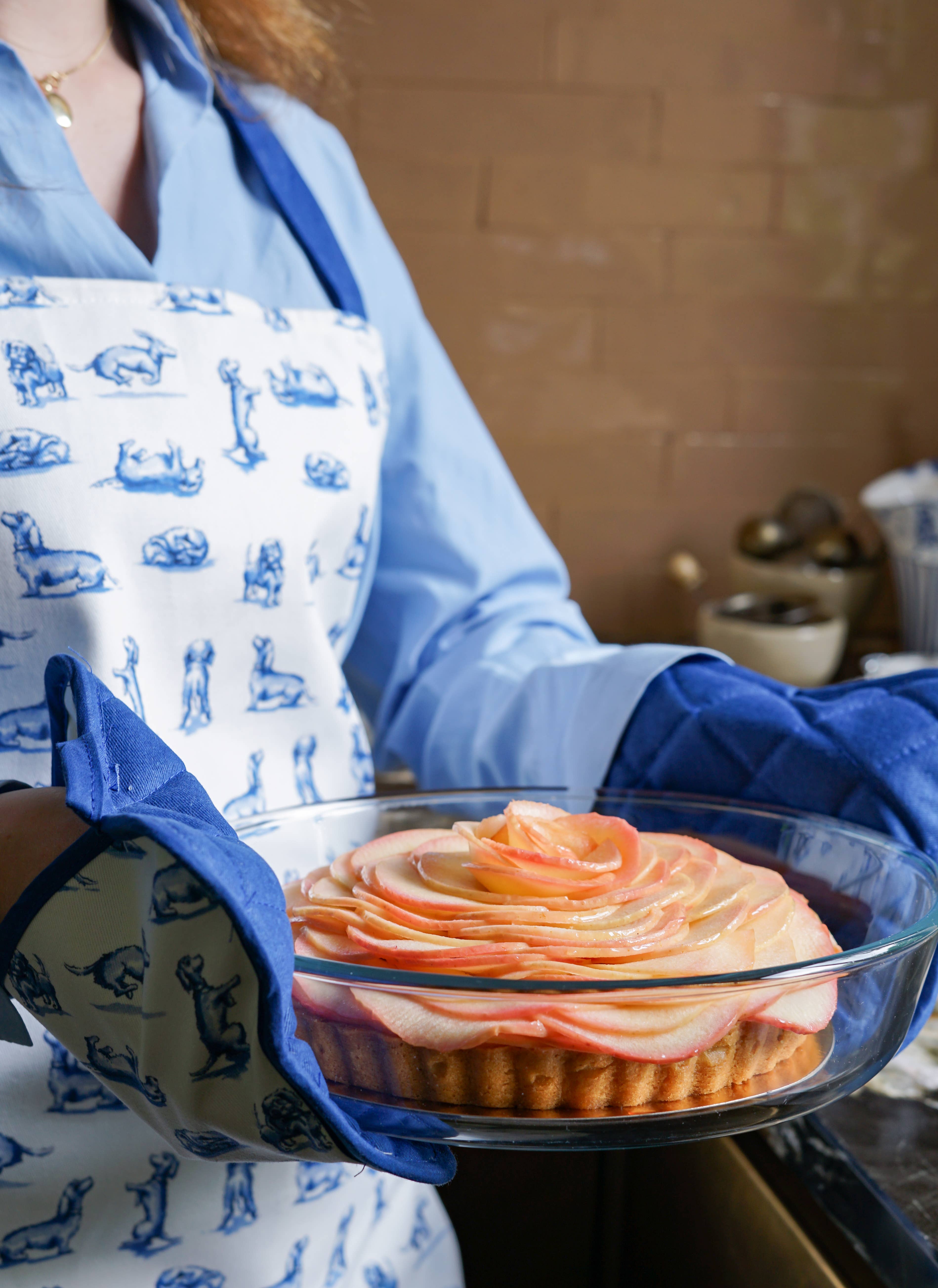 Heinen Delfts Blauw - Wholesale Ovenwant/pothouder - Pannenlap Teckel Nhaan wit2