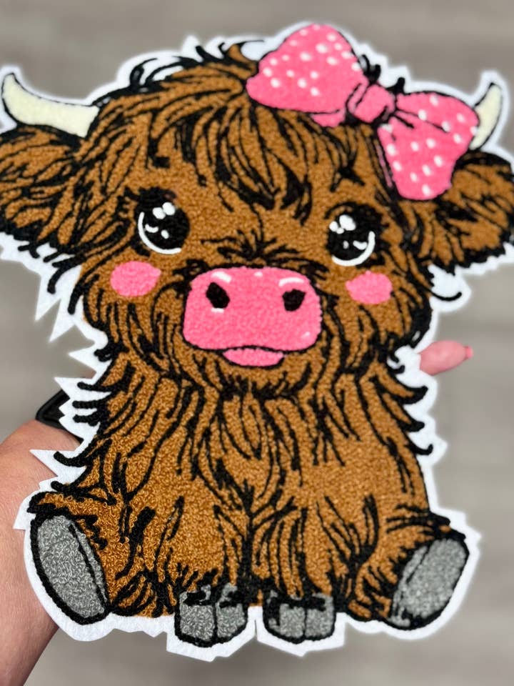Highland-Kuh-Aufnäher, 11er-Aufnäher, Chenille-Aufnäher, Kuh-Aufnäher, Rosa Aufnäher, Bauernhof-Aufnäher, Bügelaufnäher, DIY für den Großhandel von sequinandstiches