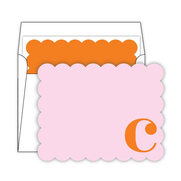 Scallop Monogramma Arancione E Rosa C Fustellato Piatto per la vendita all'ingrosso da parte di RosanneBeck Collections