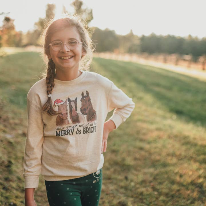Barefoot Baby - Wholesale Screen Printed T-Shirt - Kids - May Your Neighs be Merry & Bright Horse Christmas Shirt